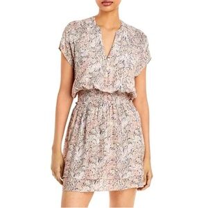 Rails Karla Smocked Mini Dress Watercolor Snakeskin Print Sz Small Pastel Pink